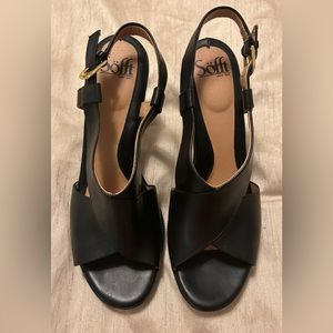 Sofft | Black Leather Open Toe Adjustable Sling Back Heels Women's 8.5